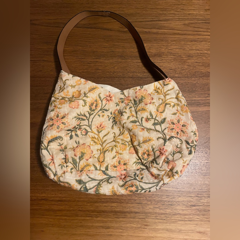 Anabaglish Boho Shoulder Bag Purse Vivienne Kantha Tote Cream Floral 13" Strap
